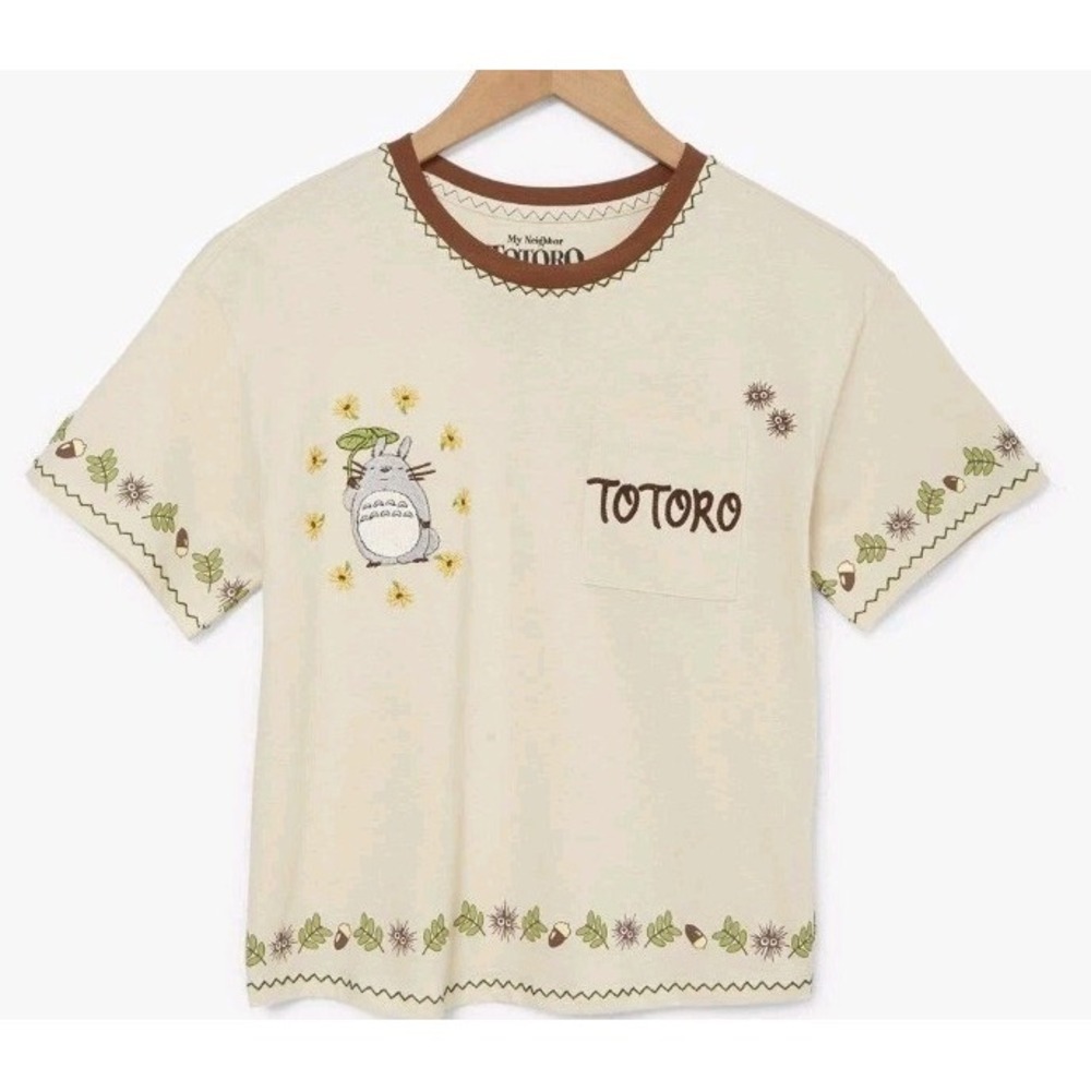 Studio Ghibli My Neighbor Totoro Embroidered Florals Women's XL Cropped T-Shirt